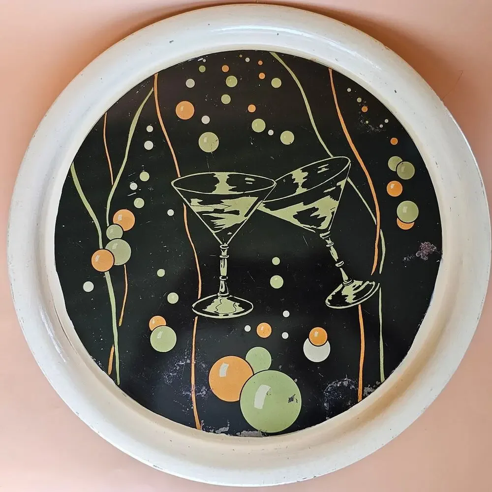 Vtg Retro 60s Atomic Martini Serving Tray MCM Space Age Mad Men Style Barware